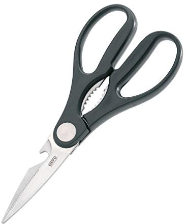 GEFU Allzweckschere UNA - Edelstahl Küchenschere mit Kapselheber | Multifunktionale Haushaltsschere öffnet Schraubverschlüsse bis 30 mm, ergonomischer Griff, rostfreier Edelstahl