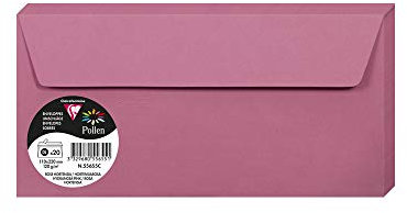 Clairefontaine 55655C Pack of 20 Self-Adhesive Envelopes DL (11x22cm) - 120gsm Colour Hydrangea Pink Invitation Event Correspondence Pollen Range Premium Paper