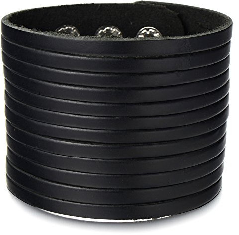 COOLSTEELANDBEYOND Rock Punk Leder-Armband für Herren Damen Breites Schweißband Armreif Schwarze Echtes Leder