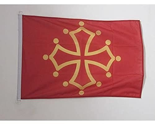 AZ FLAG - Drapeau Midi-Pyrénées - Occitanie Spécial Extérieur - 90x60 cm - Pavillon Nautique Occitan - France En Maille Bloquée Avec Anneaux Plastiques Intégrés - 80g
