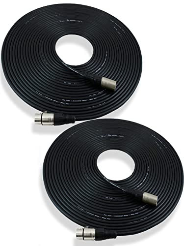 GLS Audio 50ft Mic Cable Patch Cords - XLR Male to XLR Female Black Microphone Cables - 50' Balanced Mike Snake Cord - 2 PACK