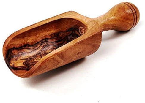 DAS OLIVENHOLZBRETT®Dosierlöffel Holz/Gewürzschaufel/Mehlschaufel/12 cm | Universell einsetzbar/ geeignet für Gewürze, Salz und Zucker/ hochwertiges Olivenholz/ Holzschaufel