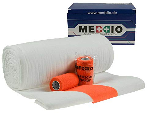 maDDma Mullwatterolle 40x500cm + 12 Haftbandagen 10cm Neonorange Verbandmull Fixierbinde