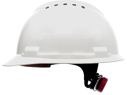 Stenso BBU Bauhelm SP200T Schutzhelm Bauarbeiterhelm - EN 397 Zertifiziert, Leicht & Belüftet, HDPE, 4-Punkt-Befestigung, Kurzes Visier, Schraubenverstellung, 348g, Zubehör-Öffnungen Weiß x 1