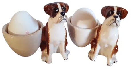 2 Pieces ceramique coquetiers Design Chien de Boxeur Brunes