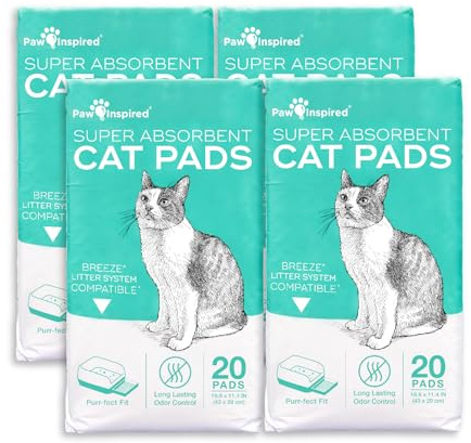 Paw Inspired Cat Pads, Generic Refills for Tidy Cats Breeze Litter Box System, Disposable Kitty Litter Liners, Super Absorbent Pee Pads, 16.9 x 11.4 Inch (Original/Unparfümiert, 80 Stück)