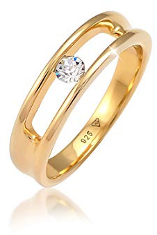 Elli Ring kvinnor solitärring klassisk med kristaller i 925 sterlingsilver, 56, Silver, Kristall