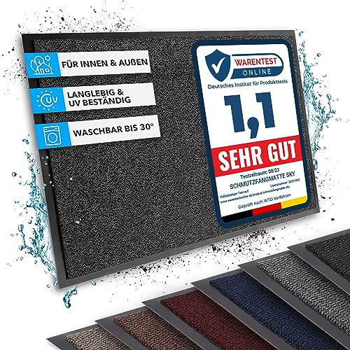 casa pura Fußmatte Innen und Außen - Schmutzfangmatte für Haustür Eingangsbereiche - Fußabtreter Sauberlaufmatte Türvorleger Bodenmatte für Outdoor rutschfest, waschbar - anthrazit - grau - 90x150cm