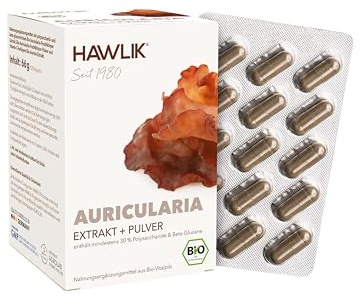 HAWLIK Vitalpilze Bio Auricularia Extrakt+Pulver Kapseln - 120 Kapseln im Blister - Mit Vitamin C - Extrakt & Pulver - Natürlicher Anbau - Vegan
