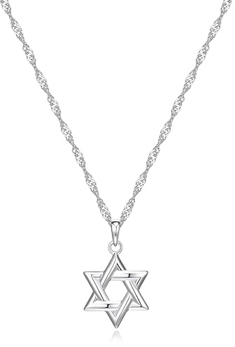 MORGAN & PAIGE .925 Sterling Silver Rhodium Plated Star of David Sterling Silver Necklace for Women - Lightweight Star Pendant Simple Dainty Necklace for Women, Jewish Gifts 18 Singapore Chain