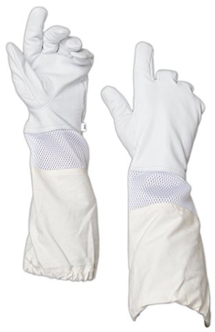 Beekeeping Gloves – Premium Goatskin Leather Bee Gloves with Breathable Vent and Long Canvas Sleeve, Protective Gear for Beekeepers (L)