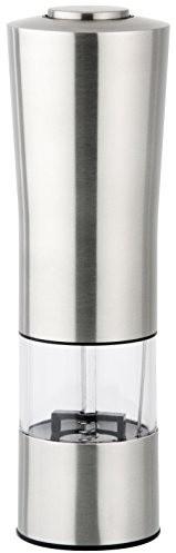 Fackelmann Elektrische Salz-/Pfeffermühle, Gewürzmühle mit Keramikmahlwerk, Gewürzstreuer zum Mahlen aller Gewürz (Farbe: Silber/Transparent/Schwarz), Menge: 1 Stück