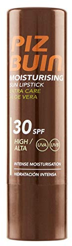 PIZ BUIN Moisturising Stick Solare per Labbra SPF 30, Burrocacao protezione solare alta, Balsamo labbra con filtro solare UVA/UVB, Aloe Vera e Vitamina E, Burrocacao labbra resistente all'acqua, 4.9 g