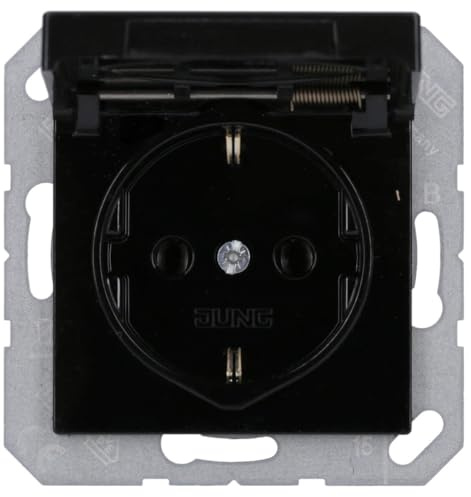 JUNG A1520KLSW SCHUKO Steckdose mit Klappdeckel Schwarz Serie A