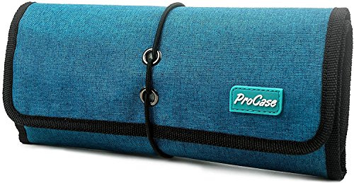 ProCase Organizzatore Cavi da Viaggio Rotolo, Borsa Accessori Elettronici con Tasche per Hard Disk Esterno, USB, Cavi di Ricarica, Caricabatterie USB, Schede di Memoria SD, Auricolare –Teal
