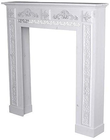 Vintage KAMINVERKLEIDUNG Shabby CHIC Weiss LANDHAUSSTIL – Kaminkonsole „Villa Emily“ aus altem Holz 112×108×20 cm – romantische Kaminattrappe im französischen Cottage Stil mit authentischer Patina