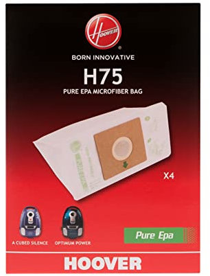 Hoover H75 Staubsaugerbeutel, Originalzubehör, aus Mikrofaser, Pure EPA, geruchshemmend, besonders groß, kompatibel mit Staubsauger Hoover Thunder Space, A Cube Silence und Optimum Power, 4 Stück