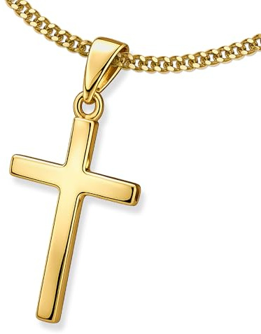 CLEVER SCHMUCK Kreuz Kette Anhänger 18 mm für Kinder schlicht 925 Silber vergoldet & vergoldeter Kette Panzer 40 cm im Etui creme