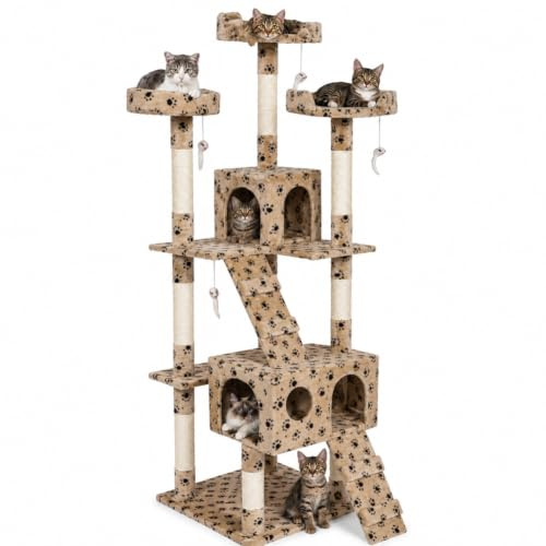 BAKAJI Kavelskräp för katter Träd Sisal Lekplats Humla Katt drar Repor Naglar 170 cm hög (Paw Beige)
