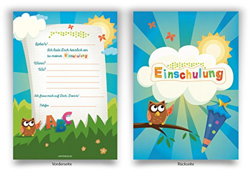 Einladungskarten (8 Stück) zur Einschulung Schule Einladung Karten Eule