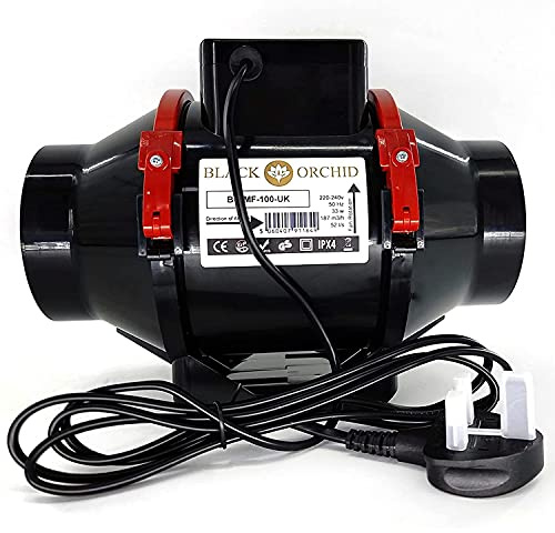 BLACK ORCHID 4” (100mm) Mixed-Flow Inline Extractor Fan with UK Plug & Lead – Quiet Ventilation for Hydroponic Grow Rooms