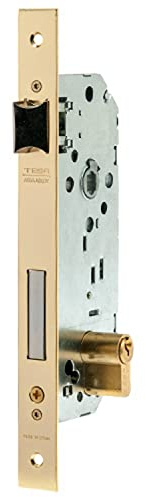 TESA 203060HL Cerradura De Embutir Para Puertas De Madera Con Cilindro Latonado Entrada 60 mm, Frente Cuadrado 2030