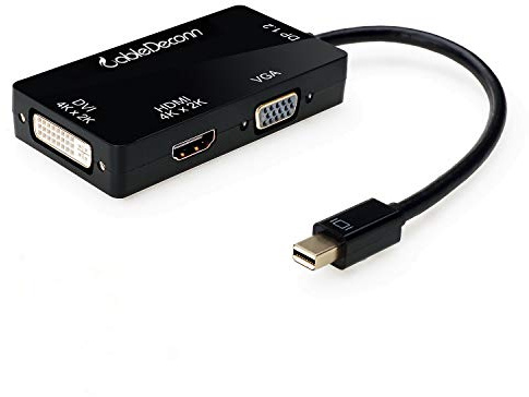 CableDeconn Câble convertisseur Multifonction Mini Displayport (Compatible Thunderbolt) vers HDMI DVI VGA mâle vers Femelle 3 en 1