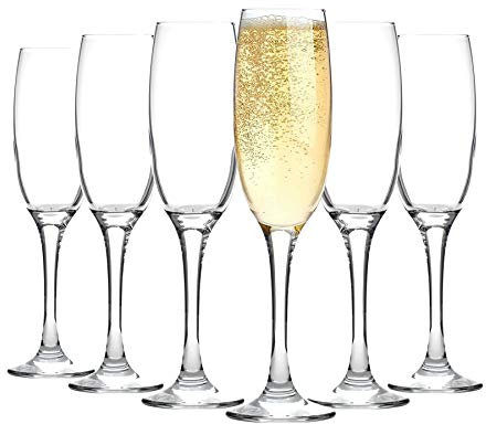Argon Tableware Service de Verres Classic pour Champagne, Lot de 6 Flûtes de 220 ml pour Prosecco et Vins Moussants - Verrerie Élégante et Haute pour Célébrations, Mariages, Fêtes et Bars