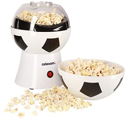 celexon CinePop SP10 Popcornmaschine Fußball‑Design | kleiner Popcorn Maker zum befüllen mit Mais | Heißluft-Zubereitung zunächst fettarm & öl‑frei