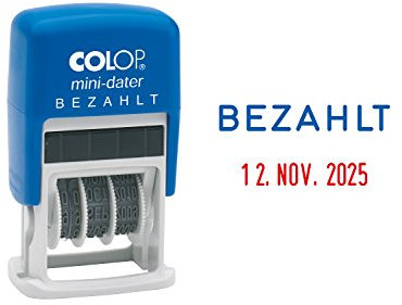 Colop S160/L2 MiniDater 5 x 25 mm, 4 mm Kissen rot/blau Bezahlt