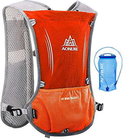 AONIJIE 5L Multifunktionale Ultrleicht Fahrradrucksack / Trinkrucksack Getränketasche für Wandern, Training, Laufen, Klettern, Marathon, Jogging, Radfahren (Orange mit 1.5L Trinkblase)