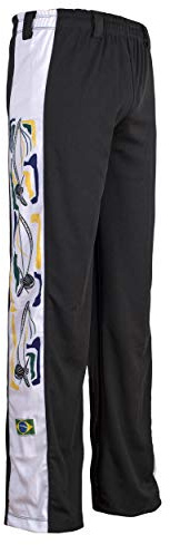 JL Sport Noir Berimbau Brésil Traditionnel Capoeira Abada Élastique Pantalon 5 Tailles - Noir, Large