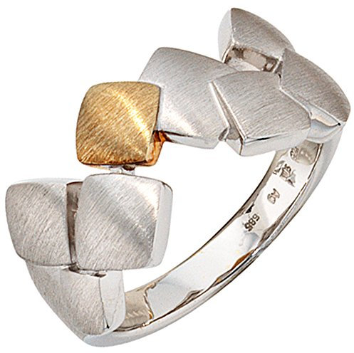 Jobo Damen-Ring aus 925 Silber mit 14 Karat 585 Gold kombiniert Größe 52
