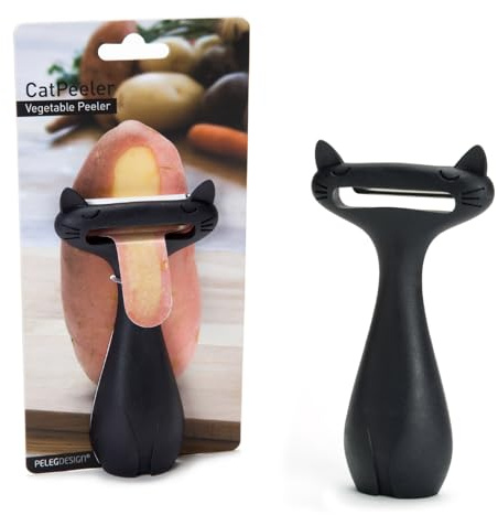 PELEG DESIGN CatPeeler Éplucheur Chat – Économe Rigolo pour Légumes et Fruits, Épluche-Légumes Design avec Lame en Acier Inoxydable, Accessoire de Cuisine Original et Idée Cadeau pour Chat (Noir)