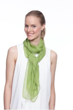 Modassori Damen-Mode Schal Seide einfarbig Grün 160cm x 55 Artikelname Georgette Kollektion 2025-2026