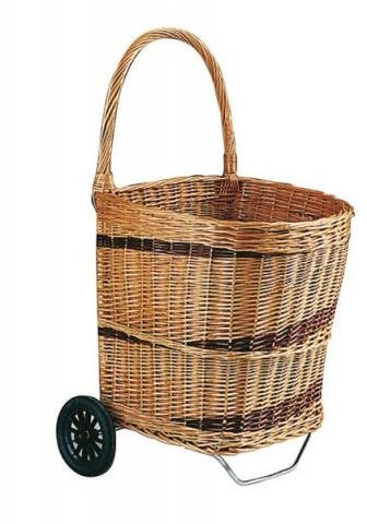 Paniers du monde Chariot à buches en osier bicolore, fond bois anti poussière PRO1140