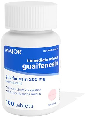 MAJOR Immediate Release Guaifenesin - Relieves Chest Congestion, Thins and Loosens Mucus - 200 mg - 100 Tablets (1 Pack)