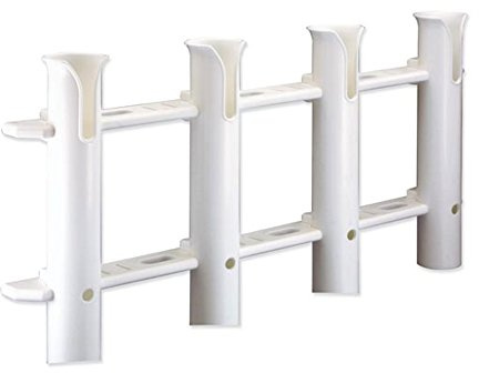 TREM Portacanne Plastica 4 Posti, Ripiani per Canne da Pesca, Bianco, 31 cm x 61.5 cm