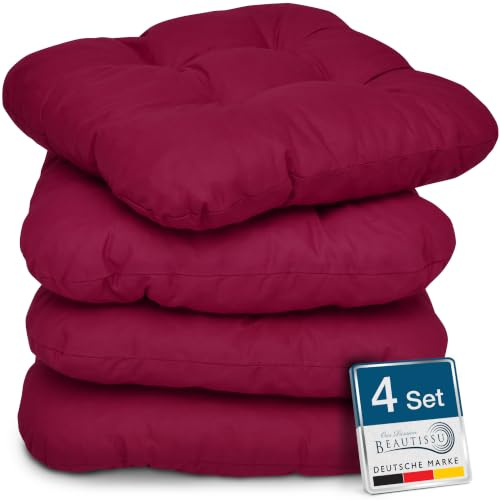 Beautissu 4er Set Sitzkissen Indoor & Outdoor mit Schaumstoff Füllung | 40x40cm 8cm Rot weiche widerstandsfähige & robuste Sitzpolster für Außenbereich Kissen Stuhlkissen Gartenstuhl Auflage Lisa