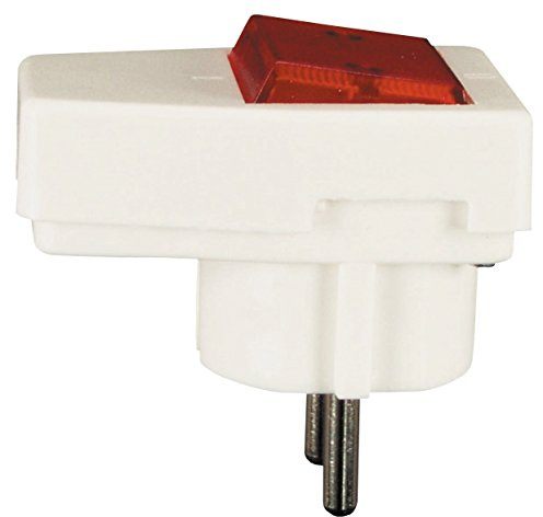 Schuko-Winkel-Stecker, abschaltbar mit Wippschalter rot beleuchtet, Leitungseinführung von unten