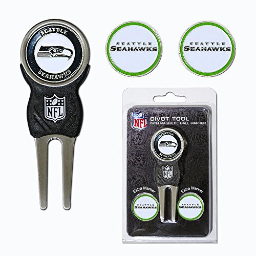Team Golf NFL Pitchgabel mit 3 Golfball-Markern, Markierungen sind abnehmbar, magnetisch, doppelseitig, emailliert