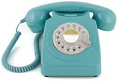 GPO Telefono fisso 746 stile retrò anni '70, telefono classico con pulsante ad anello, cavo corrugato, suoneria originale, per casa e hotel, blu azzurro