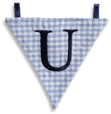 Hansekind Wimpel Wimpelkette mit Namen Buchstabe rosa od. blau Geschenk Taufe (U, Hellblau)
