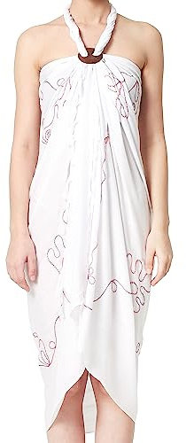 Ciffre Sarong Pareo Wickelrock Strandtuch Lunghi Dhoti Schlicht Blickdicht Einfarbig Stickerei Uni Grau Grün Blau Rot Lila Braun Türkis Fuchsia Orange Pink