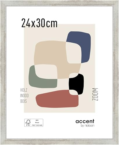 accent by nielsen Holz Bilderrahmen Zoom, 24 x 30 cm, Silber | Holz Rahmen im Hoch- & Querformat zum Aufhängen Silber gebürstet Echtglas