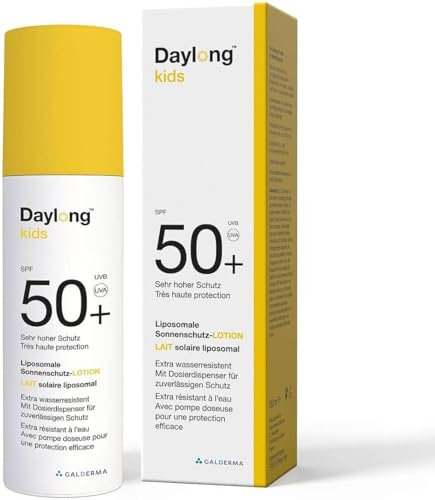 Daylong Kids Lait solaire liposomal SPF 50+, 150 ml, Crème solaire visage et corps, peaux sensibles enfants, filtres Tinosorb S & M, aloe vera, glycérine, dexpanthénol