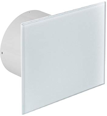 Ø 100 mm Design Badventilator Glasfront mit Zugschalter und Rückstauklappe WEG100W Lüfter Ventilator Front Wandlüfter Badlüfter Ventilator Einbaulüfter Bad Küche leise Glas 10 cm