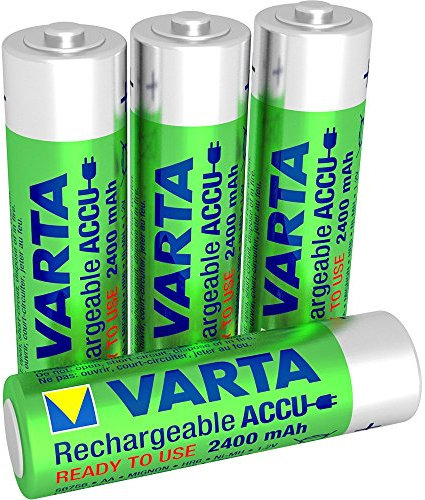 VARTA Batterie ricaricabili AA Rechargeable Ready2Use precaricata Micro Ni-Mh (pacco da 4, 2400mAh), ricaricabile senza effetto Memory - pronta all'uso, include una custodia