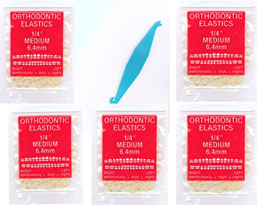 1/4 inch Orthodontic Elastic Rubber Bands 500 Pack Natural Medium Force 3.5 oz for bows, Dreadlocks, Dreads, Doll Hair, Braids, Horse Mane Tail, tooth gap Top knots + FREE elastic placer