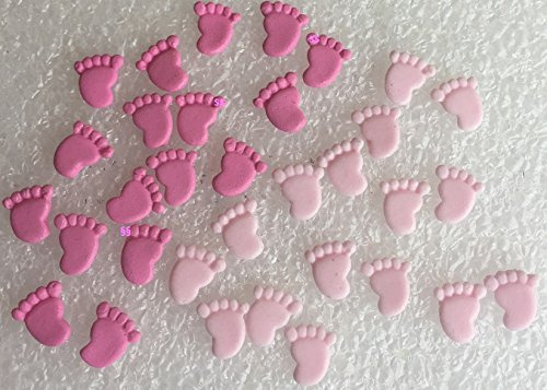 30 Cute Edible Baby Feet Mix 2 shades of Pink or Choose Colour; 1.2cm Baby Shower, Christening, Baptism Cake/Cupcake Topper/Decoration
